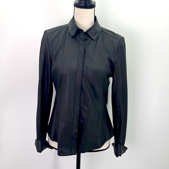 UEC Ellie Tahari black leather long sleeve blouse XS